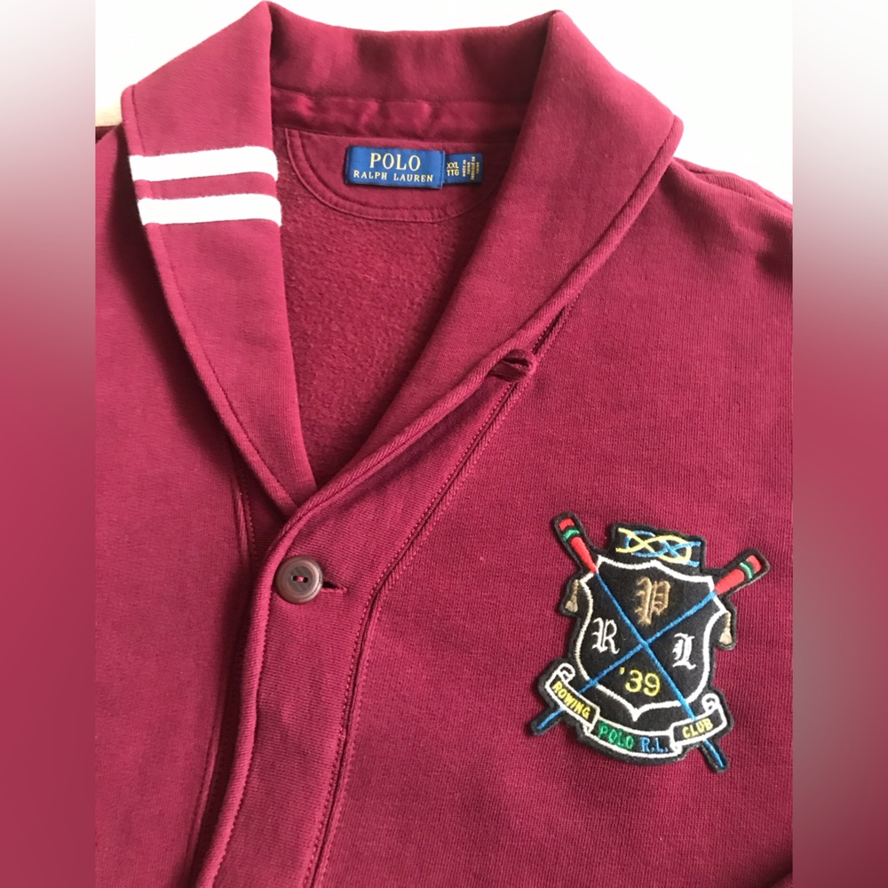 CUSTOMIZED-Polo Ralph Lauren University Row Burgundy Shawl Collar Cardigan